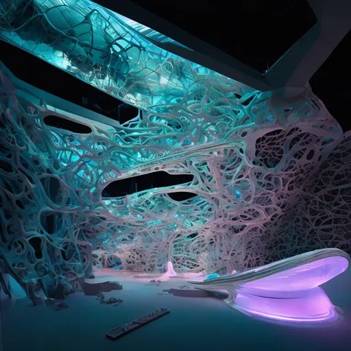Prompt: Museum of neural science, fantasy art, hyper detailed, galactic, futuristic, psychedelic, post-apocalyptic, Neofuturist, Parametricism, Zaha Hadid, fabricated materials, fibre, foam, glass, titanium 