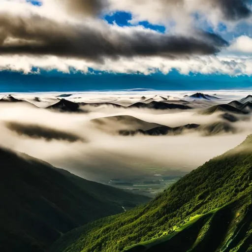 Prompt: A beautiful valley in the clouds
