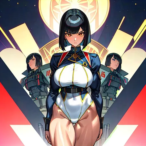 Prompt: a lonely AI girl, very tall, thick muscular thighs, wide hips, huge muscular glutes, long muscular legs, muscular arms, muscular abs, slender waist, big beautiful symmetrical eyes, intriguingly beautiful face, aloof expression, bob haircut with bangs, wearing War fashion clothes, Tactical Military fashion, 36K resolution, hyper-professional, impossible quality, impossible resolution, impossible detail, hyper output