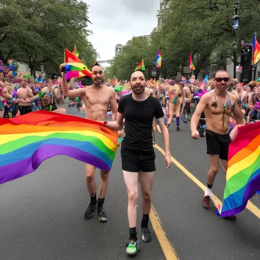 Prompt: Andrew Tate in gay pride parade 