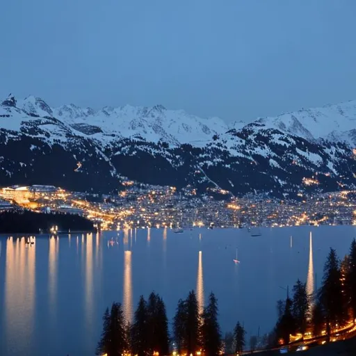 Prompt: Sankt moritz lake by night