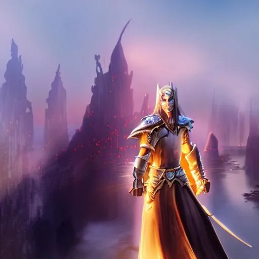 Prompt: Lord Of The Ring, city at night light up background, 2D Render, POV front half body, Animated , High Elf Noble, Enhanced detailed 