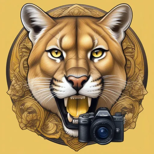 Prompt: a yellow mountain lion logo holding one camera in it's mouth, perfect composition, anime, super detailed, 8k, high quality, trending art, trending on artstation, sharp focus, studio photo, intricate details, highly detailed, by greg rutkowski, illustration, watercolor