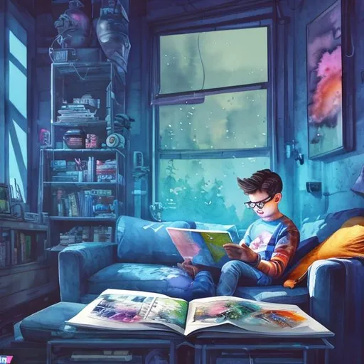 Prompt: high definition image, watercolor style, Boy reading tablet, bluish neon glow, {character} with {color} letters and images, happy, on sofa, {background}, perfect composition, hyper realistic, super detailed, 8k, high quality, fine art, sharp, studio shot, intricate details, highly detailed, {background}, perfect composition, hyper realistic, super detailed, 8k, high quality, trending art, artstation trends, sharp focus, studio shot, intricate details, highly detailed, by Greg Rutkowski --
Seed: 525732090