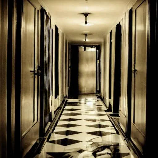 Prompt: Scary hotel corridor 