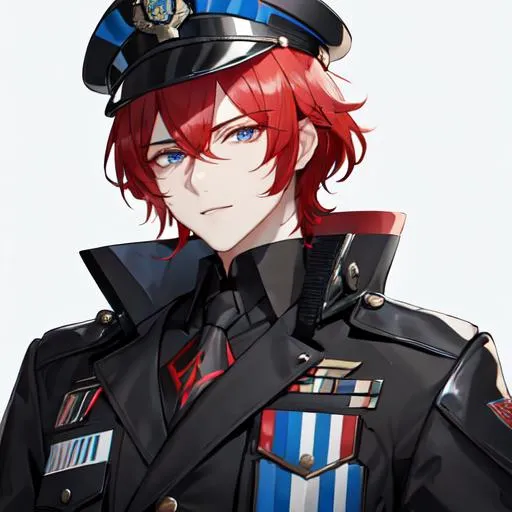 Prompt: Zerif 1male as a police officer (Red side-swept hair covering his right eye)UHD, 8K, Highly detailed, insane detail, best quality, high quality,