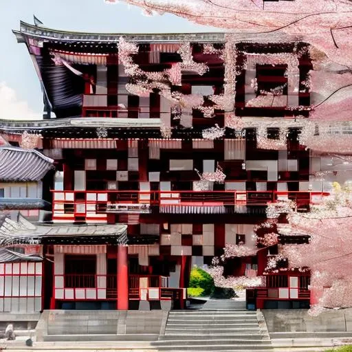 Prompt: japanese cherry blossam with japanese architecture