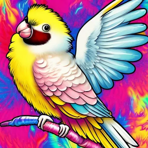 Prompt: Cockatiel in the style of Lisa frank