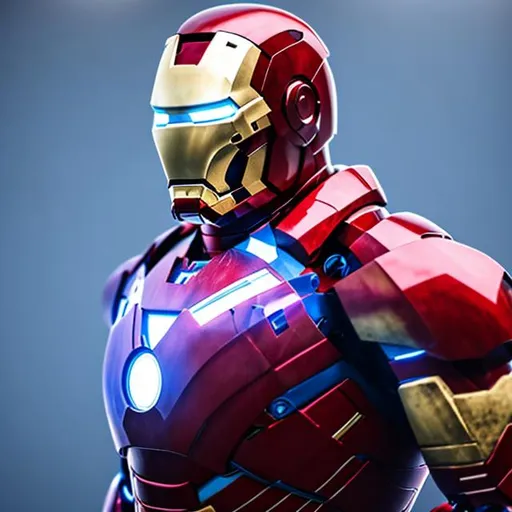Prompt: Ironman suit in blue and red colour theme. 3d rendering. 4k. Realistic 
