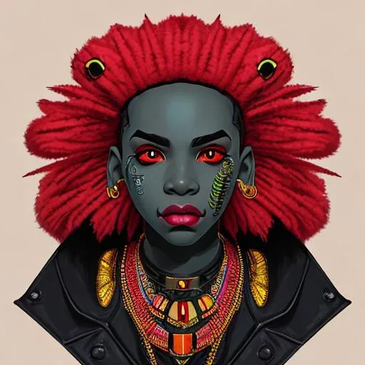 Prompt: An African American vampire, in the style of Wes Anderson,  An aesthetically pleasing, dynamic, energetic, lively, well-designed digital art, all geometrically correct, proportionate face, high detail, concept art, character art, detailed eyes, detailed lips, detailed nose, 