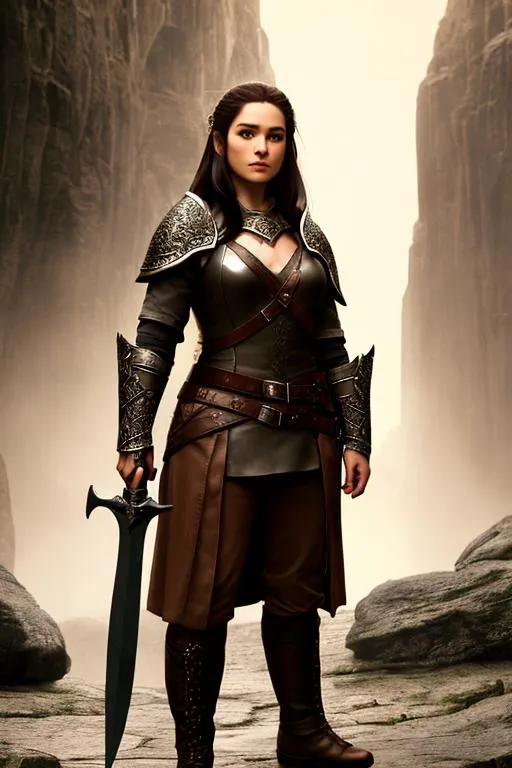 Prompt: hobbit Woman thief, standing in shadows, dagger, small weapons, tough, realistic leather armor, fully covered chest, practical leather armor, Hyper-realistic, perfect, full body shot, intricate, symmetrical, wide eyes, soft-lighting, detailed-face, high details, UHD, real hands, proper hands, real fingers, proper fingers, no deformed parts, no writing
