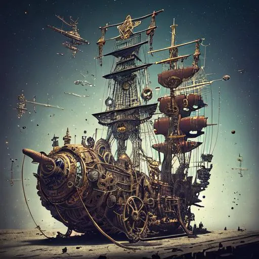 small, steampunk spaceschooner, fantasy based, a lot... | OpenArt