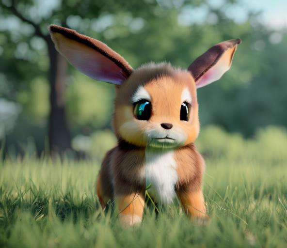 shiny realistic eevee with soft lighting in the gras...