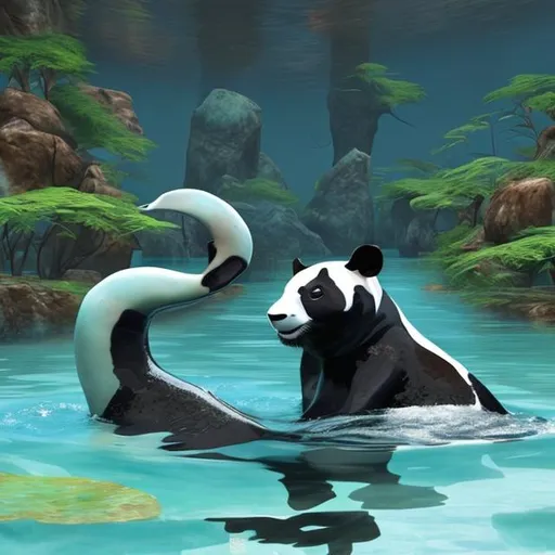 Prompt: a photo realistic full body image of a  panda porpoise