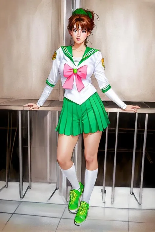 Prompt: highest quality concept art masterpiece, fantasy, digital drawing, photo realistic, panned out, detailed eyes, sailor jupiter