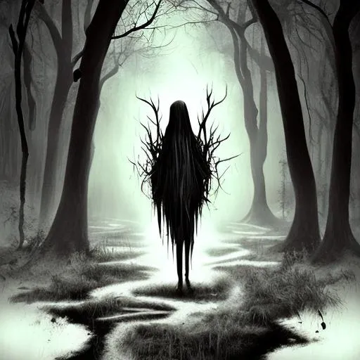 Prompt: , horror, digital painting, scary, gothic, dark art style, dark forest, nightmare