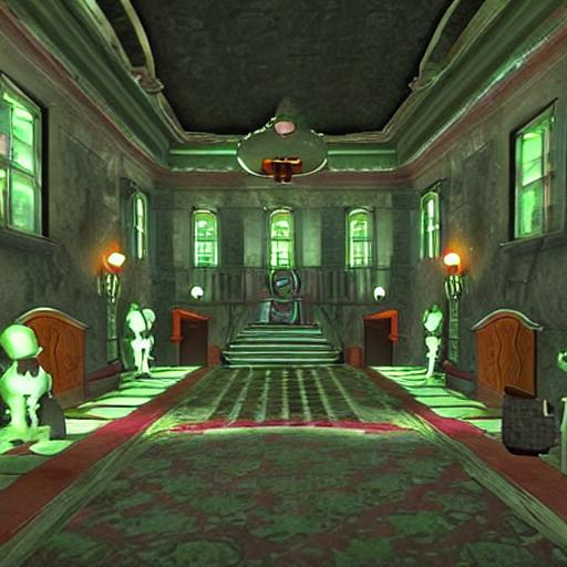 Luigi’s mansion interior with ghosts