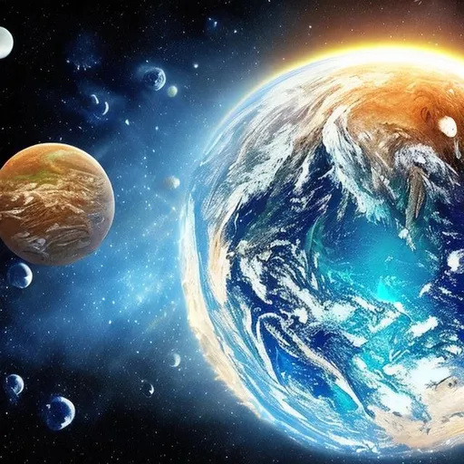 Prompt: Large picture of space with earth in the middle