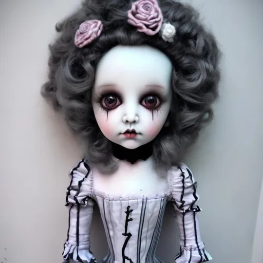 Prompt: Porcelain doll in the style of Tim Burton 