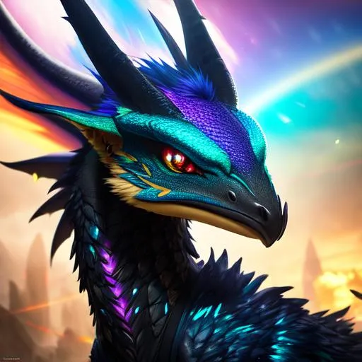 Portrait of an anthro wyvern with striking rainbow f... | OpenArt