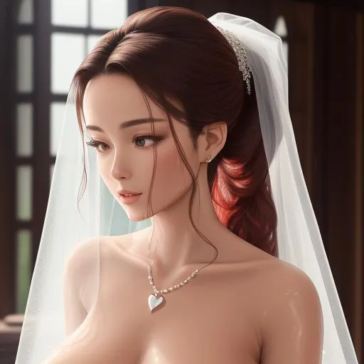 Prompt: masterpiece, detailed face, beautiful lady in a wedding vow, unclothed skin, extremely beautiful, model face, perfect figure, wearing transparent white wet shirt, red mix, wet fabric vividly revealing the body, big chest, heart-shaped rounded buttocks, wet skin, model figure, ponytail hair, tanned skin, body facing the camera, looking sideways, holding the dress seductively, view from below upwards, detailed background, fantasy art, volumetric lighting, occlusion, Unreal Engine 5 128K UHD Octane, fBm, Digital art, glow effects, Hand drawn, 3d, render, 8k, octane render, cinema 4d, blender, dark, atmospheric 4k ultra detailed, cinematic sensual, Sharp focus, humorous illustration, big depth of field, Masterpiece, colors, 3d octane render, concept art, trending on artstation, hyperrealistic, Vivid colors, modelshoot style, (extremely detailed CG unity 8k wallpaper), trending on ArtStation, trending on CGSociety, Intricate, High Detail, Sharp focus, dramatic, 16k, UHD, HDR10,((Masterpiece)), Absurdres, Vivid colors, 16k, UHD, HDR10,(Masterpiece:1.5), Absurdres, (best quality:1.5)
