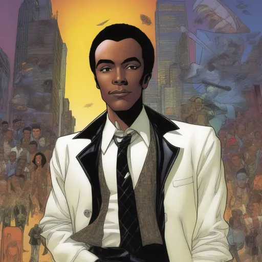 Prompt: African American Vic Damone Jr  illustrated by Grant Morrison