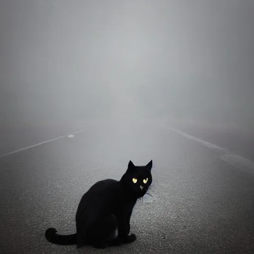 Prompt: A black cat sitting in fog
