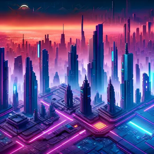 Prompt: Geometric City with Skyscrapers, planes, cars, large buildings, and people, cyberpunk 2099, blade runner 2049, neon, detailed matte painting, deep color, fantastical, intricate detail, splash screen, complementary colors, fantasy concept art, 8k resolution, trending on Artstation, Unreal Engine 5, volumetric lighting