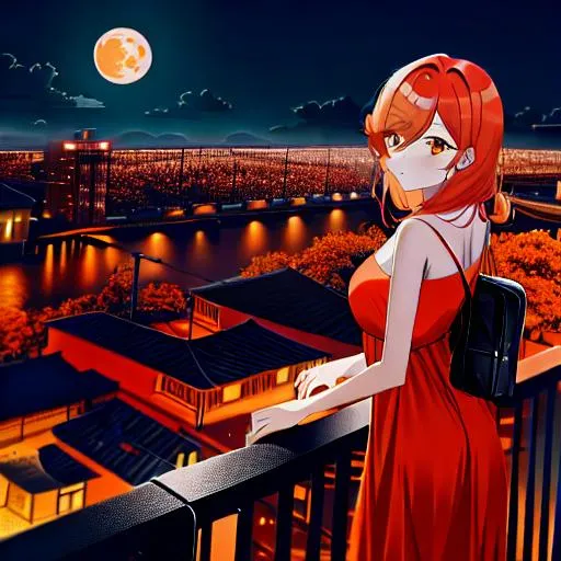 Prompt: Orange Cat, rose, night, moon, anime, city, train, landscape photography 