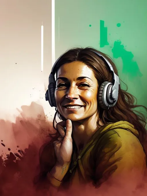 Prompt: 47-year old female gamer with brown eyes and hair, light olive skin, hispanic, headset, elf ears, thick body, smiling slightly