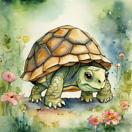 Prompt: A cute tortoise, big eyes, inspired by Kawaii, studio ghibli, watercolour, cartoon