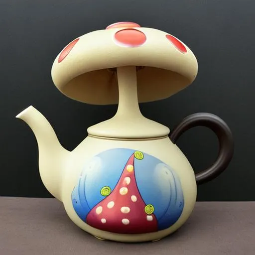 Prompt: Gong flying teapot magic mushroom