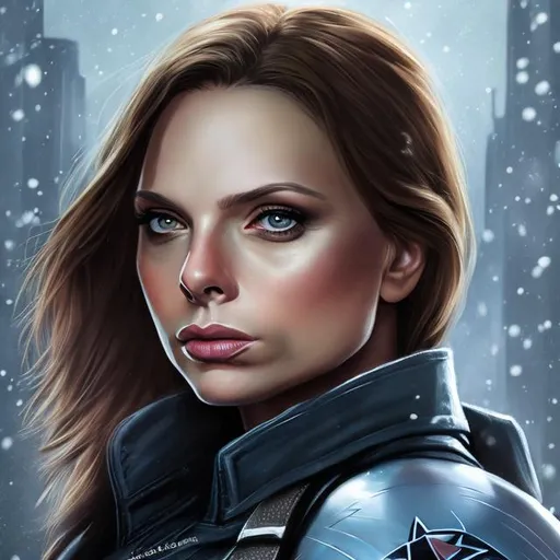 Prompt: female beautiful winter soldier portrait