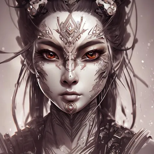 Modern female asian samurai, intricate facial detail...