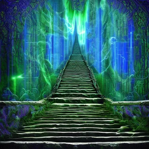 Prompt: holy matrix spirit apparition landscape stairway to heaven