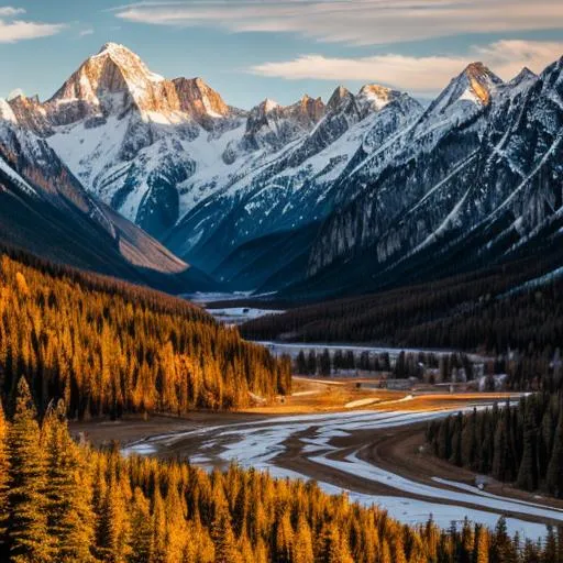 Prompt: a beautiful snow topped mountain range valley, two massive peaks book end the valley, called "the Rent", by eugene von guerard, ivan shishkin, john singer sargent