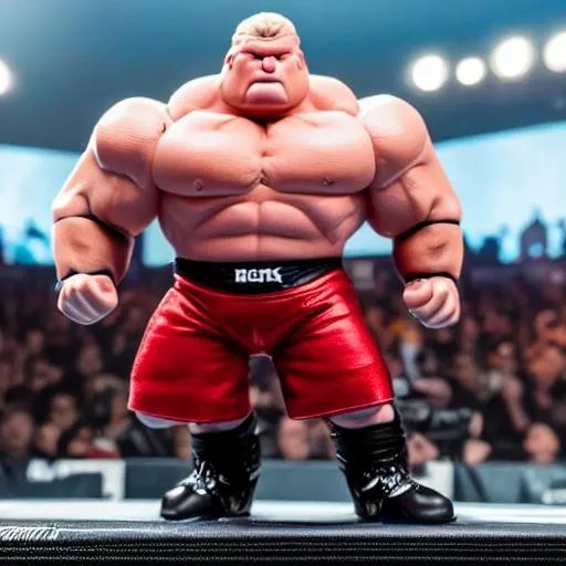 Prompt: Hyper Detailed angry Brock Lesnar in a wrestling ring
Cute Pixar render 
Portrait 
Wide angle 
View of above 