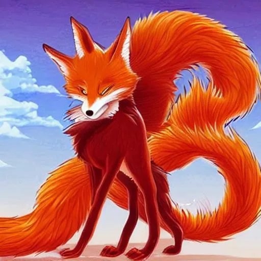 Prompt: Best quality artwork, cute, beautiful, nine tailed fox, cartoon anime