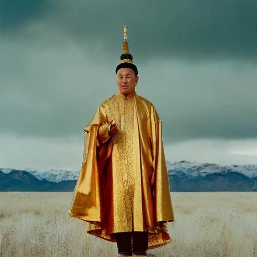 Prompt:  rain people mongol gold alone