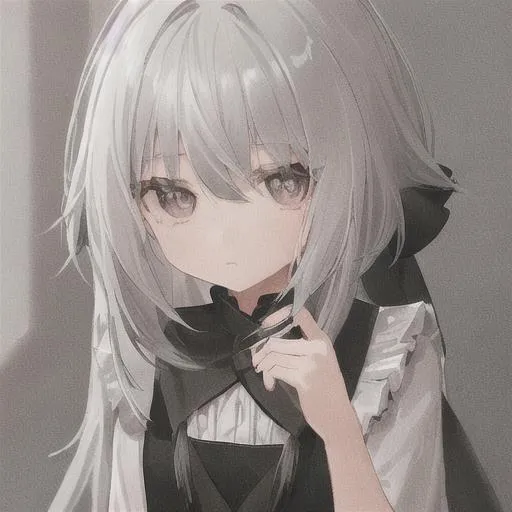 Prompt: young girl with dark grey and white hair