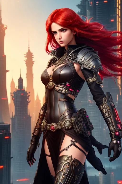 Prompt: full body female cleavage, fantasy, intricate detail, Detailed face, asymmetrical eyes, cleavage, photo realistic, hyperrealism, artstation, HD, 4K, dynamic lighting, layered bright red hair, Cyberpunk art, fantasy world skyline, model: Naomi Scott,
a flying feminine in a armoured scale dress and dark fantasy theme, ((sexy pale woman)) who has ((energetic blue eyes)), ((succubus dragon queen with red hair)) with tribal cueitl, serious facial expression, cherry blossoms, large horns on head, huge dragon green wings