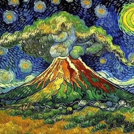 Prompt: vincent van gogh painting of a volcano