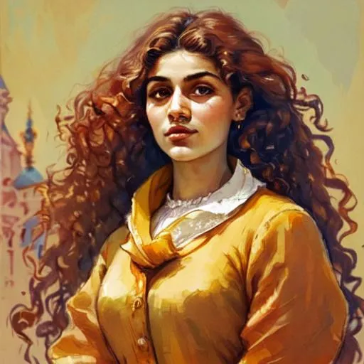 Prompt: thin brown skin Azerbaijan women with large wavy hair and Aquiline nose from the 1910's