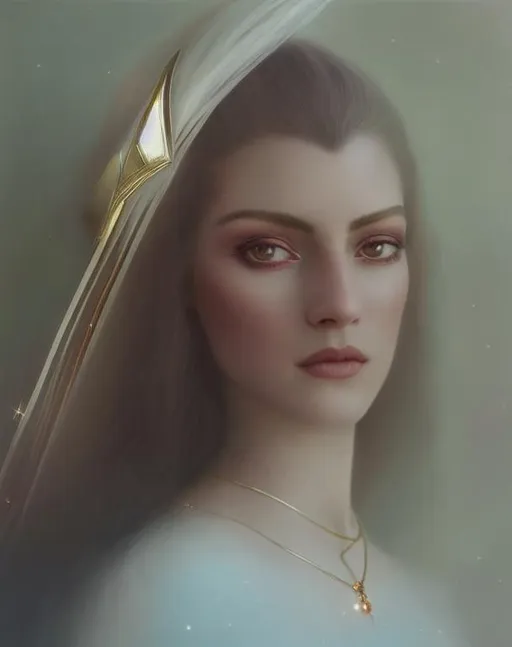 Prompt: a close up portrait of An intergalactic beautiful empress, beautiful symmetrical face, silky gradient red hair hair, golden eyes, wearing a exquisite sculptural gown with delicate intricate details, shimmer, glow. Art by  tom bagshaw, Victo Ngai, Sherry Akrami,  Anna Dittman, Lucie Bilodeau, Laura Diehl, highly detailed, sharp focus, ethereal, fantastic view, dreamy, Epic, celestial, sparkling, glossy, light emitting,  inner light.