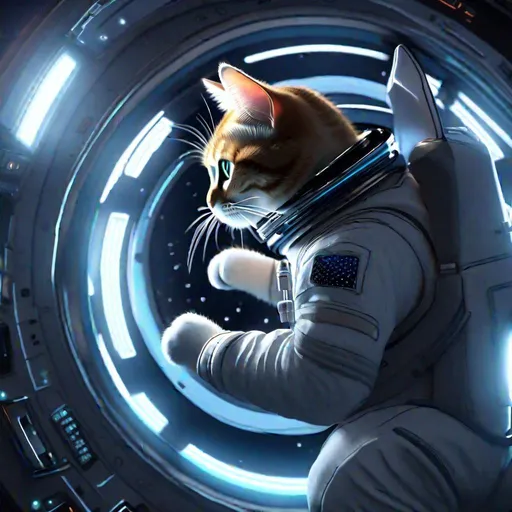 Prompt: a drawing cat astronaut push random button on a spaceship, professional, UHD, HD, highly detailed, Hyperrealistic