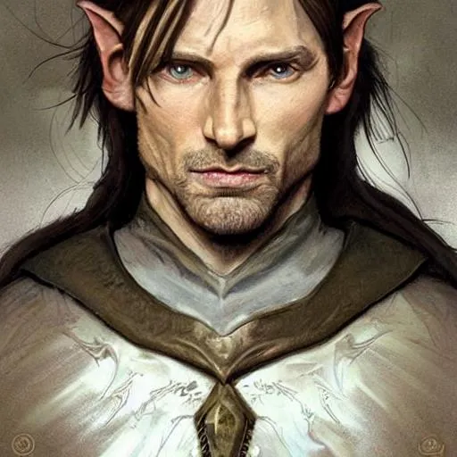 realistic portrait of a dnd half-elf male ranger, D&...