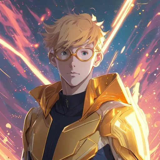 Prompt:  teenage Booster Gold in anime style, surrounded in a brilliant golden aura, smooth, perfect, portrait, 8k resolution concept art by Makoto Shinkai , Artgerm, WLOP dynamic lighting hyperdetailed intricately detailed, triadic colors Unreal Engine 5 volumetric lighting, Studio Ghibli, Anime Key Visual, Deep Color, Beautiful Composition