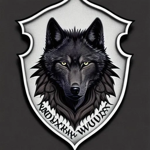 Prompt: coat of arms, black wolf, written Wulfhednär