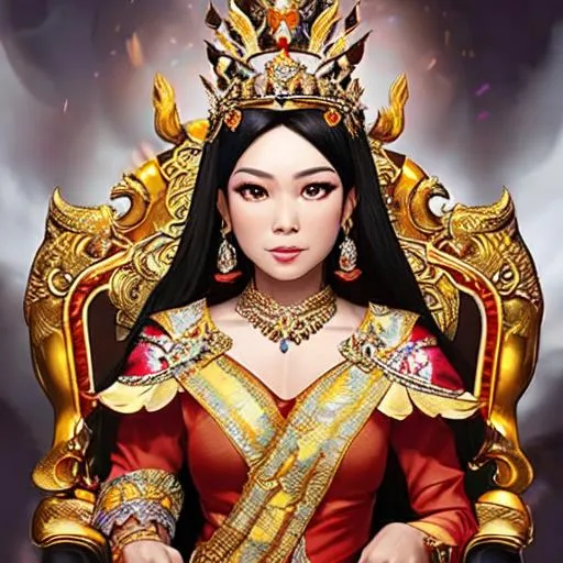 Prompt: Indonesian Queen Hold a majestic power