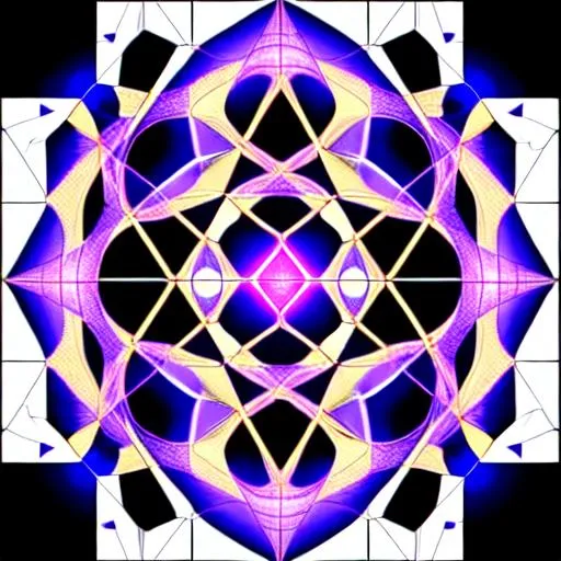 Prompt: Create an image of a Metatron's Cube with rectangles arranged according to the Fibonacci sequence.
